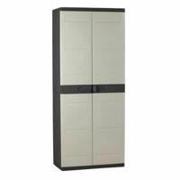 TITANIUM PLASTIKEN Hoge kast 2 deuren met planken - 70 x 44 x 176 cm - Beige en zwart - TITANIUM-bereik - Binnen en buiten - thumbnail