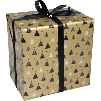 Cadeaupapier 50cm 200m 80gr Christmas Trees goud/zwart