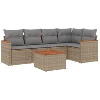 6-delige Loungeset met kussens poly rattan beige - thumbnail