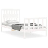 Bedframe met hoofdbord massief hout wit - thumbnail