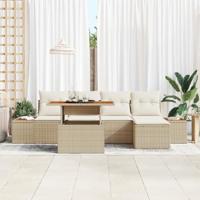 6-delige tuinsofa set met kussens in beige, van poly rattan - thumbnail