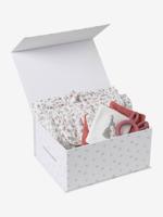 8-delige kraamcadeauset: 1 rammelaar, 1 aankleedkussen, 5 doekjes, 1 etui wit, bedrukt - thumbnail