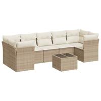 8-delige Loungeset met kussens poly rattan beige - thumbnail