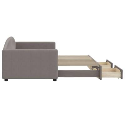 Slaapbank met onderschuifbed en lades 90x200 cm stof taupe