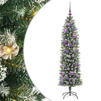 VidaXL Kunstmatige slanke kerstboom met 150 led groen en wit 150 cm