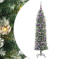 VidaXL Kunstmatige slanke kerstboom met 150 led groen en wit 150 cm - thumbnail