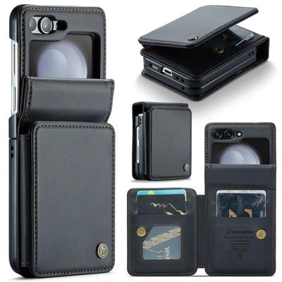 CaseMe Samsung Galaxy Z Flip 7 FE / Z Flip6 PU Leren Backcover hoesje met kaarthouder - Zwart