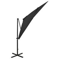 VidaXL Zweefparasol met paal en led-verlichting 250 cm zwart - thumbnail