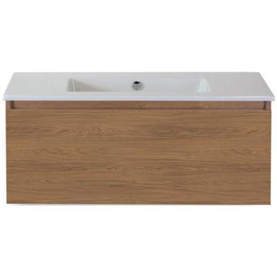 Frozen Badmeubelset 100 cm - Greeplijst in Kleur - Honey - Keramische Wastafel Wit Zonder Kraangat