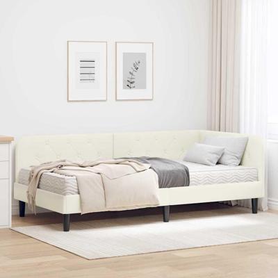 Hoekbedframe met matras Crème 90 x 200 cm Fluweel