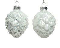 Decoris Kerstballen glas dennenappel 6st winterwit 5x7cm - thumbnail