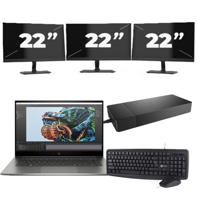 HP Zbook Studio G8 - Intel Core i7-11e Generatie - 15 inch - 16GB RAM - 256GB SSD - Windows 11 Home + 3x 22 inch Monitor