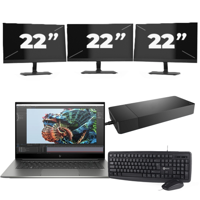 HP Zbook Studio G8 - Intel Core i7-11e Generatie - 15 inch - 16GB RAM - 256GB SSD - Windows 11 Home + 3x 22 inch Monitor - thumbnail