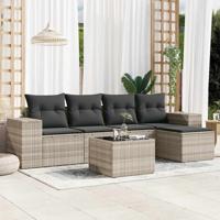6-delige Loungeset met kussens poly rattan lichtgrijs - thumbnail