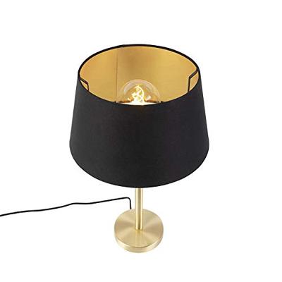 QAZQA Klassieke tafellamp messing met zwarte kap 32 cm - Simplo