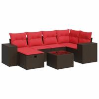 7-delige Loungeset met kussens poly rattan bruin - thumbnail