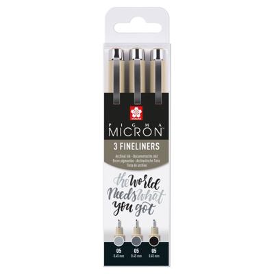 Sakura pigma micron 05 fineliner set, 3 pennen, zwartgrijs