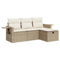 4-delige Loungeset met kussens poly rattan beige - thumbnail