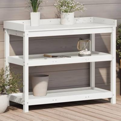 VidaXL Oppottafel met schappen 108x45x86,5 cm massief grenenhout wit