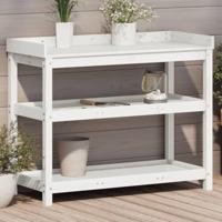 VidaXL Oppottafel met schappen 108x45x86,5 cm massief grenenhout wit - thumbnail