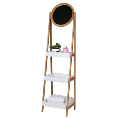Bamboerek met spiegel - Laddervorm met spiegel - 39 x 40 x 158cm
