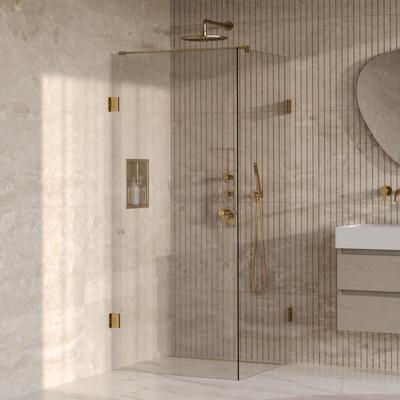Brauer Void - Carving Douchecabine met Draaideur - Helder Glas - 80x80x200 cm - incl. Glascoating - PVD Goud Geborsteld