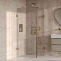 Brauer Void - Carving Douchecabine met Draaideur - Helder Glas - 80x80x200 cm - incl. Glascoating - PVD Goud Geborsteld - thumbnail