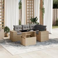 5-delige Loungeset met kussens poly rattan beige - thumbnail