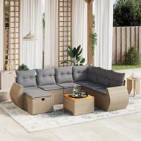 8-delige Loungeset met kussens poly rattan gemengd beige - thumbnail