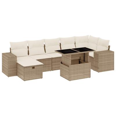 8-delige Loungeset met kussens poly rattan beige