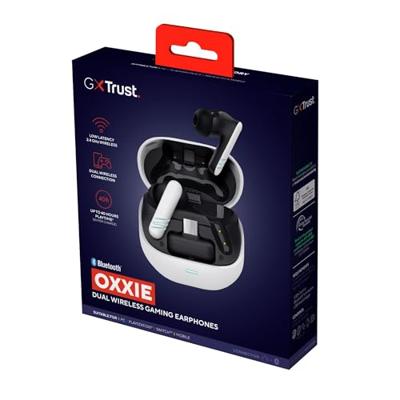 GXTrust 409 Oxxie Draadloze Oordopjes Bluetooth PS5 Switch PC Mobile, In Ear Wireless Earbuds Gaming Bluetooth en USB-C Ontvanger, Batterijduur 40 Uur, 4 ENC Noise Cancelling Microfoons, Wit