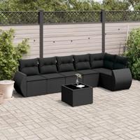 7-delige Loungeset met kussens poly rattan zwart - thumbnail