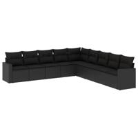 9-delige Loungeset met kussens poly rattan zwart - thumbnail