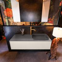 Badkamermeubelset Mondiaz Erin 120 cm met 1 Lade met RIDGE Wastafel Rechts Dark grey met 1 kraangat Greeploos Mat Linen - thumbnail