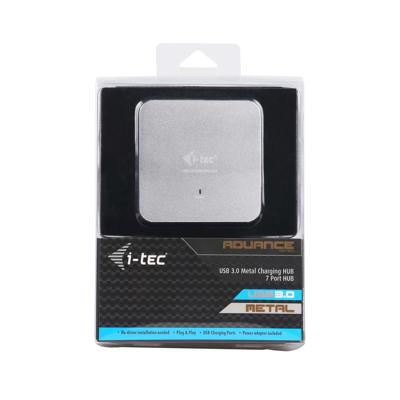 i-tec USB 3.0 7-Port HUB Metaal, Oplaadhub met 7 USB-Poorten en Stroomadapter