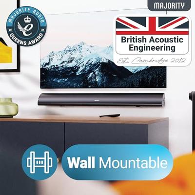 Majority Snowdon II-soundbar (120 W) met subwoofer en surroundgeluid, draadloos streamen via Bluetooth, afstandsbediening, aan de muur te monteren, geschikt voor optische kabel, RCA-kabel inbegrepen