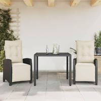 3-delige Tuinset met kussens poly rattan zwart - thumbnail