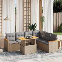 7-delige Loungeset met kussens poly rattan beige - thumbnail