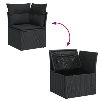 5-delige Loungeset met kussens poly rattan zwart - thumbnail