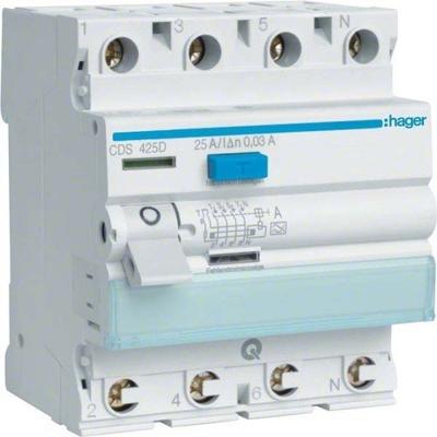 Hager CDS425D Aardlekschakelaar A 4-polig 25 A 0.03 A 400 V Hager CDS425D Aardlekschakelaar A 4-polig 25 A 0.03 A 400 V