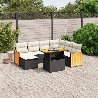 8-delige Loungeset met kussens poly rattan zwart