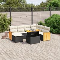 8-delige Loungeset met kussens poly rattan zwart - thumbnail