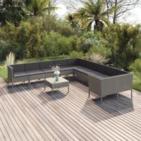11-delige Loungeset met kussens poly rattan grijs - thumbnail