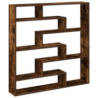 Wandschap kubus 7 vakken bewerkt hout gerookt eikenkleurig - thumbnail