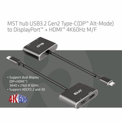 CLUB3D CSV-1552 video kabel adapter USB Type-C HDMI + DisplayPort