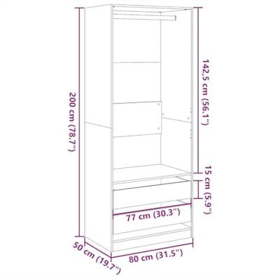 Kledingkast 80x50x200 cm bewerkt hout artisanaal eikenkleur