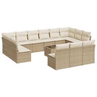 14-delige Loungeset met kussens poly rattan beige - thumbnail
