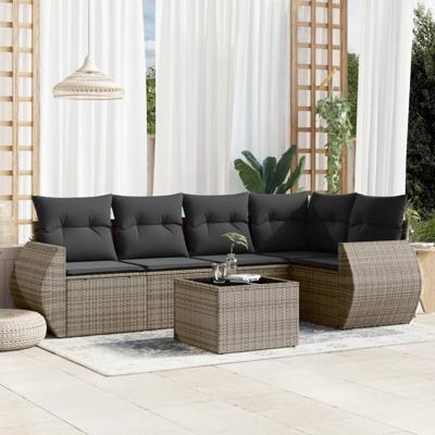 6-delige Loungeset met kussens poly rattan grijs - thumbnail
