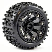 Fastrax Jigsaw banden op zwarte 8-spaaks velgen - 1/16 E-Revo, Summit, Savage XS - thumbnail
