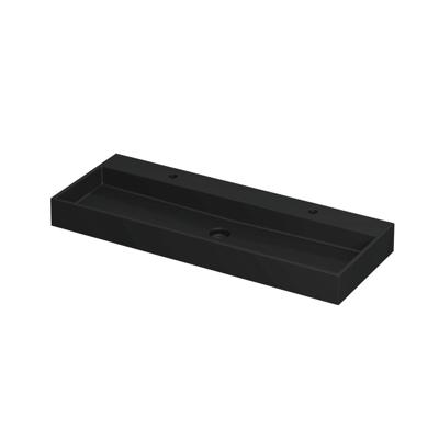 INK United Wastafel Porselein met 2 Kraangaten incl. Porseleinen Click Plug en Verborgen Overloop Systeem - 1200x450x110 mm - Mat Zwart